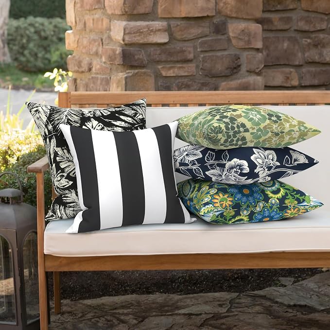 Outdoor 16x16 Inch Throw Pillow Covers Set of 2, All Weather Square Pillow Cases, Covers ONLY, Patio Cushion Pillow of Home Furniture Use, Cabana Black