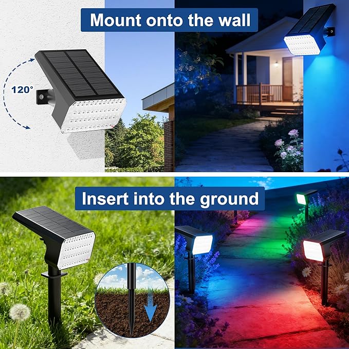 LANSOW Solar Spot Lights Outdoor Color Changing, 8Pack/7 Modes Waterproof Solar Christmas Landscape Spotlights, LED Solar Powered Flood Lights for Yard Garden Pathway Outside Halloween, Auto ON/Off