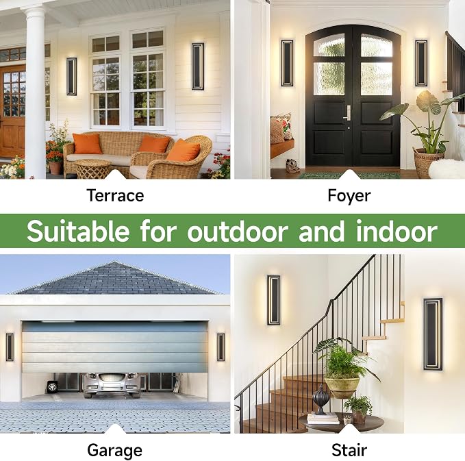 24 in Modern Outdoor Wall Light，2-Tier Exterior Lighting Fixtures | Black Outdoor Front Porch Light,Outside Light Fixtures For House,Garage,Patio,Waterproof,36W 3000K Warm White, 1 Pack