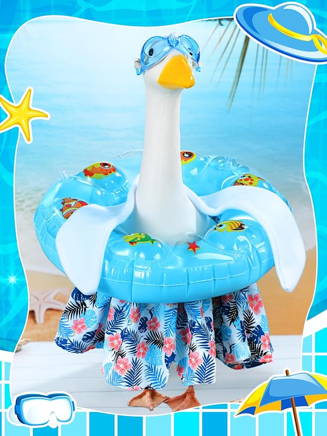 Outus Funny Summer Porch Goose Outfits Set Includes Goggles, Shorts and Swimming Ring Bikini Goose Porch Clothing for Outdoor Swimming Pool Garden Yard Patio Lawn Statue