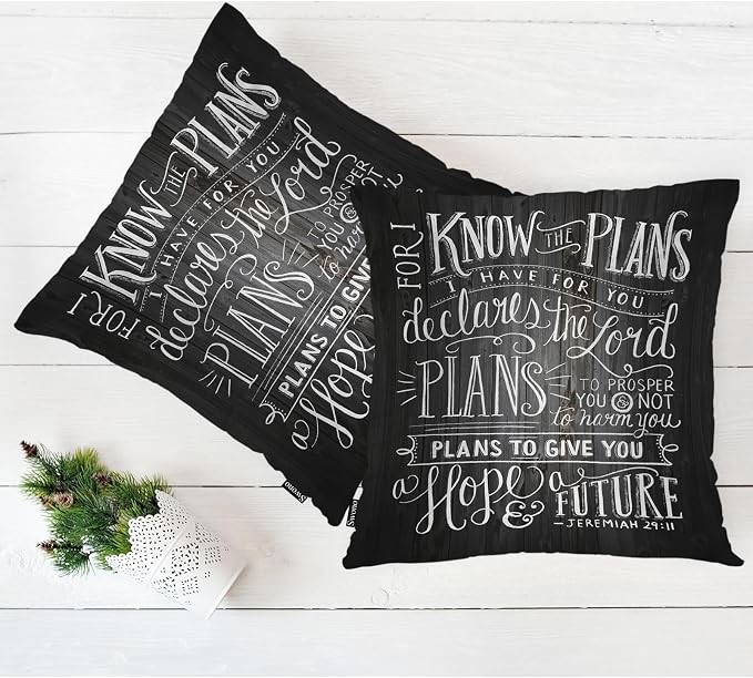 Swono Bible Verse Home Decorative Throw Pillows Covers, Holy Bible Set of 2 Pillow Case for Livingroom Bedroom, Boho Pillow Cushion Covers for Man Woman 18"X18", for I Know The Plan I Have for You