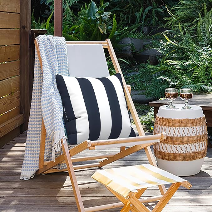 Outdoor Throw Pillow Covers 16x16 Inch, Square Patio Pillow Cases Pack of 2, Modern Decorative Back Cushion Covers for Patio Furniture Garden Couch Farmhouse, Cabana Navy