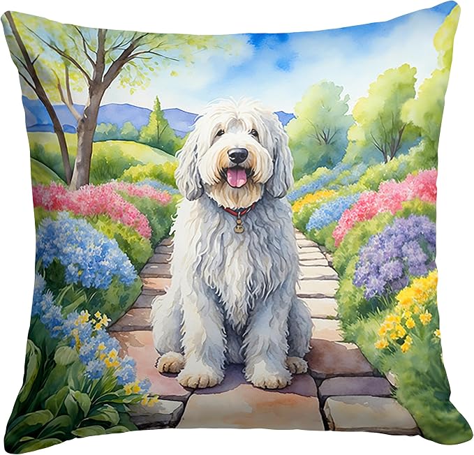 Caroline's Treasures Komondor Spring Path Throw Pillow Machine Washable, Indoor Outdoor Decorative Pillow for Couch, Bed or Patio, 18Hx18W
