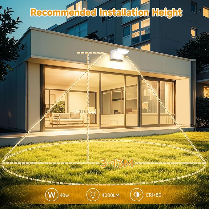 Outdoor LED Wall Light 40W White Flood Lights 350°Rotation Exterior Lighting Fixture Commercial Security 3000K Waterporof for Barn Yard Garage Building Area Backyard