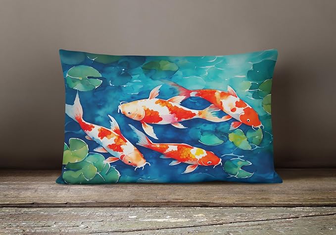 Caroline's Treasures DAC2800PW1216 Koi Fish Throw Pillow Machine Washable, Indoor Outdoor Decorative Pillow for Couch, Bed or Patio, 12HX16W