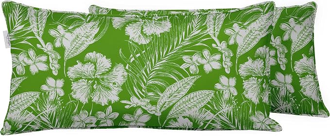 Indoor/Outdoor Polyester Fabric Lumbar Pillow Cover, All-Weather Waterproof Rectangular Cushion Case for Patio Furniture, 12 x 18 Set of 2 - Florals-72