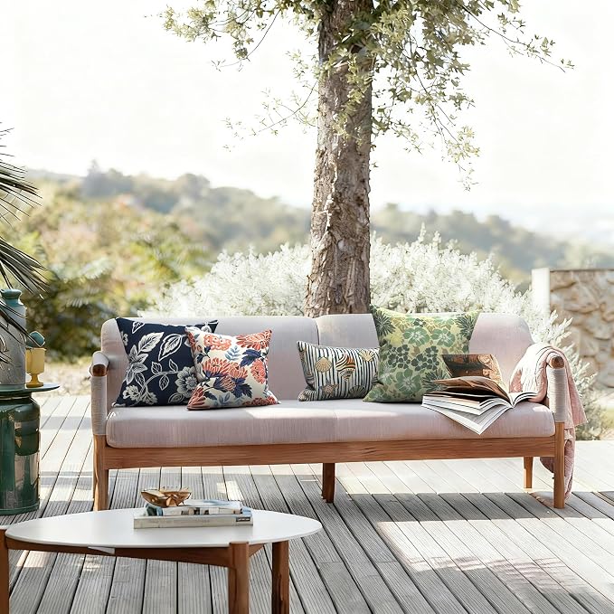 LVTXIII 2 Pack Outdoor Pillows 18x18 Inch, Square Throw Pillows with Inserts, Decorative Water-Repellent Pillow Cushions for Patio Furniture and Garden Sofa, Elegant Vines Navy