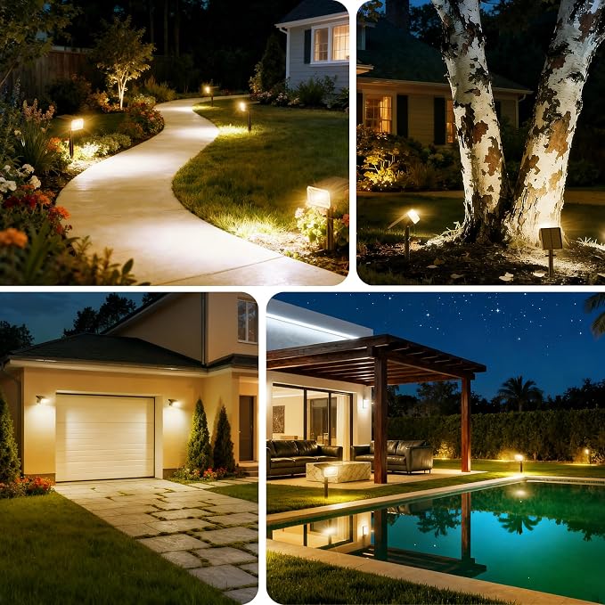 Solar Spot Lights Outdoor, 4 Pack Solar Landscape Lights with 100 LEDs Each, 4 Lighting Modes, IP65 Waterproof, 2-in-1 Adjustable Solar Spotlights for Yard Garden Pathway Driveway(Warm White)