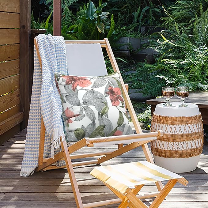 Outdoor Pillows for Patio Furniture 18x18 inch, Square Outdoor Throw Pillows with Inserts, Decorative Toss Pillows for Garden Couch Home Sofa Office Chair, Pack of 2, Clemens Noir Pink