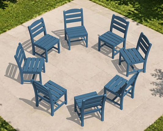 KINGYES Outdoor Armless Dining Chairs Set of 8,All-Weather HDPE Patio Chairs for Backyard,Pooside,Blue