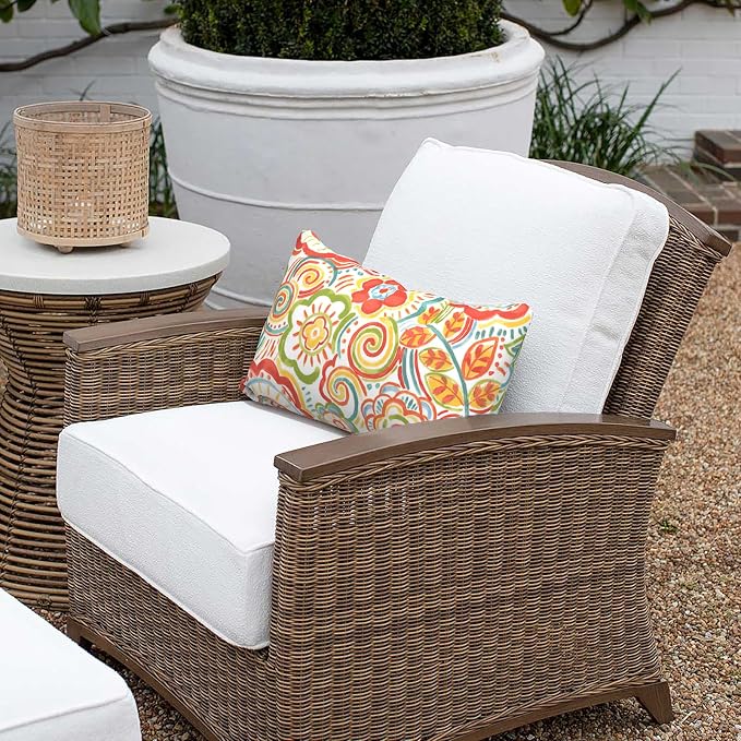 Outdoor Lumbar Pillows 12x20 inch, Rectangle Throw Pillows with Inserts, Decorative Lumbar Cushions for Patio Furniture Garden Couch Home Sofa Office Chair, Pack of 2, Flower Multi
