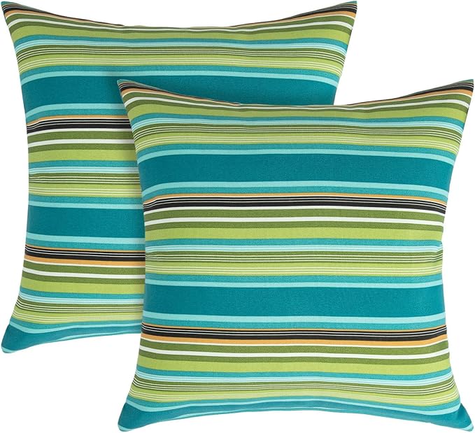 FUNHOME Outdoor Throw Pillows 18x18 inch,Decorative Throw Pillow with Insert Set of 2,Water Resistant Pillow for Patio Furniture Sofa Couch Chair(Green Stripe)