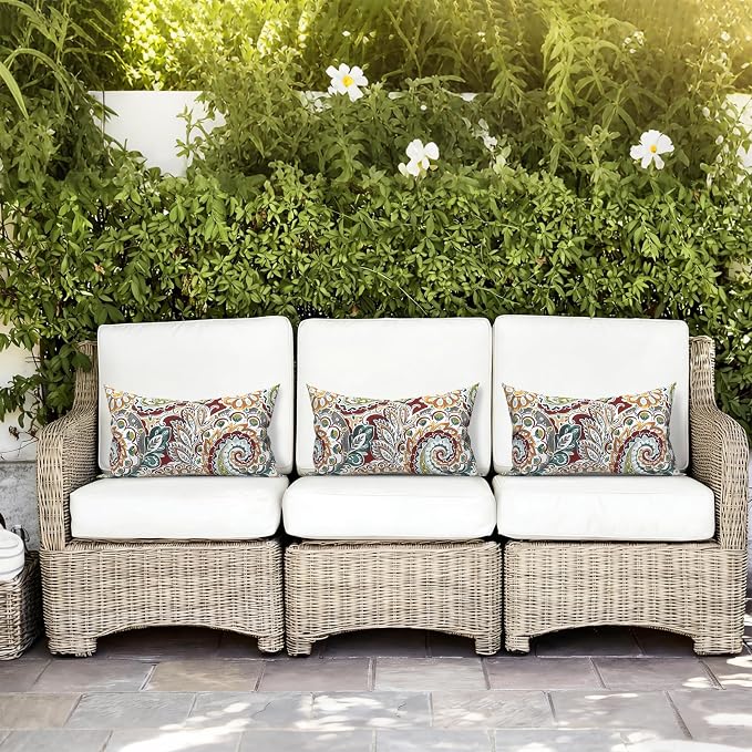LVTXIII Outdoor/Indoor Lumbar Pillows, Decorative Patio Lumbar Cushions, Fluffy Fade Resistant Throw Pillow Cushions for Home Patio Coach Sofa, 12×20 Inch, Pack of 2, Paisley Chilli
