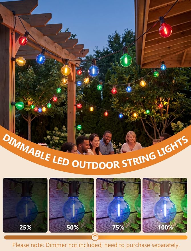 25FT G40 LED Multicolor Christmas String Lights Outdoor, 25 Globe Bulbs | Hanging Patio Lights Waterproof, Connectable Christmas Decorations Lights for Backyard Porch Garden Bistro Party, Black Wire