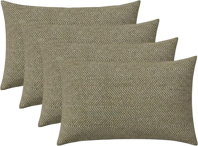 RSH DECOR: Sunbrella Lumbar Throw Pillows Set of 4 | 20" x 12" | Water and Fade-Resistant Performance Fabric | Outdoor Pillow Covers with Down-Alternative Inserts | Made in USA (Spirit Fern)