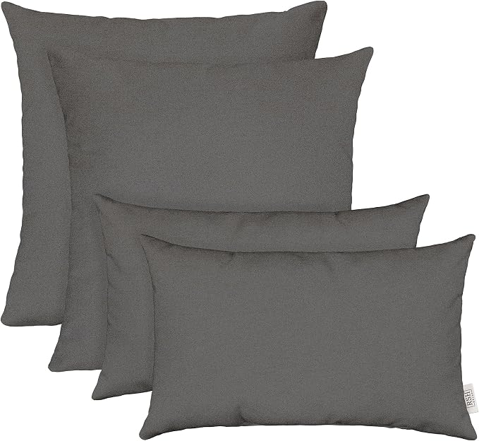 RSH DECOR Outdura Lumbar & Square Pillows Set of 4 | 20" x 12" & 17" x 17" | Water & Fade-Resistant Performance Fabric | Outdoor Throw Pillows | Made in USA (Zinc Charcoal Grey)