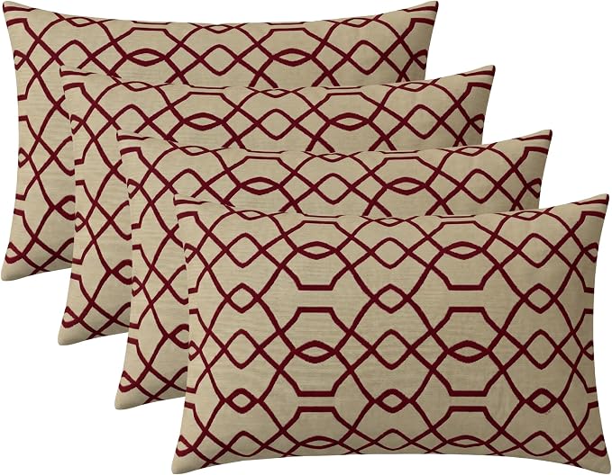 RSH DECOR: Sunbrella Lumbar Throw Pillows Set of 4 | 20" x 12" | Water and Fade-Resistant Fabric | Outdoor Pillow Covers with Down-Alternative Inserts | Made in USA (Folio Terracotta)