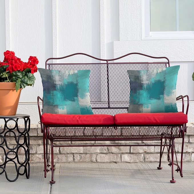 Swono Abstract Painting Throws Pillows Covers for Couch, Graffiti Turquoise Grey Brush Decorative Pillow Cases for Men Women, Comfortable Pillow Cushion Cover Pack of 2 18"X18" for Home Sofa Bed