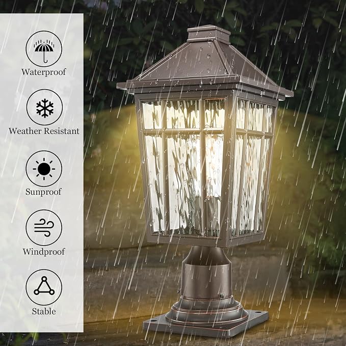 Darkaway Large Outdoor Post Lights Lamp Post Light Fixture, 17inch Waterproof Aluminum Housing with Water Ripple Glass, Fence Post Deck Lighting for Garden Patio Pathway