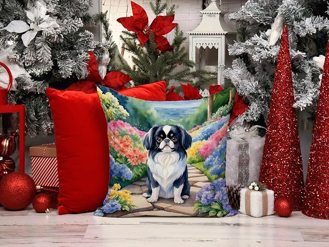 Caroline's Treasures Japanese Chin Spring Path Throw Pillow Machine Washable, Indoor Outdoor Decorative Pillow for Couch, Bed or Patio, 14Hx14W