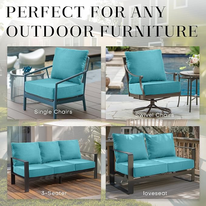 Luxury 24*24*6in Outdoor Patio Cushions, 8 Pieces Teal Outdoor Cushion | 6in Outdoor Patio Cushions, Water-Resistant, Reversible, Removable Cover, for Patio Chairs Sofa Couch Loveseat