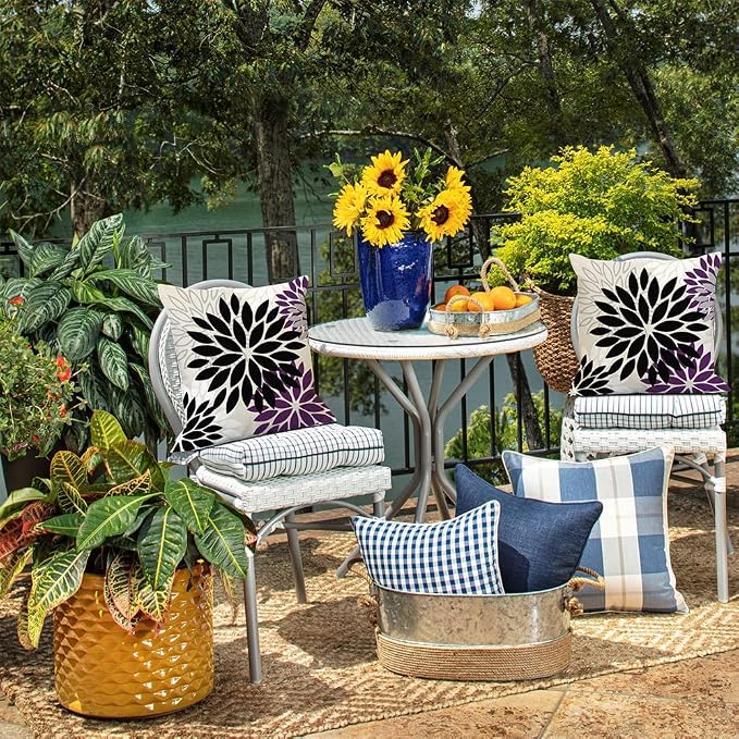 DFXSZ Outdoor Waterproof Pillow Covers 18x18 Set of 2 Black Purple Flower | Spring Summer Waterproof Flower Throw Pillowcases（No Inserts）Outdoor Decor for Patio Funiture Garden Polyester Covers