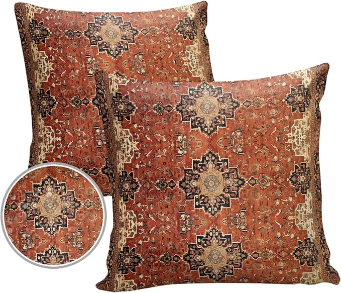 Southwest Outdoor Pillow Covers Waterproof, All Weather Cushion Case Set of 2, Geometric Stripe Boho Native Flower Print Decorative Pillowcases for Sofa Couch Bed Decor Patio Furniture 24"x24"