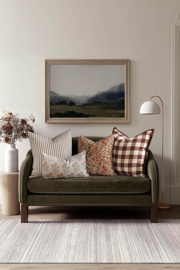 Modern Farmhouse California Casual Indoor Outdoor Throw Pillow Cover, 22"x22" Water Repellent for Patio, Backyard, Couch, Poolside, Cocoa Brown Print Gingham