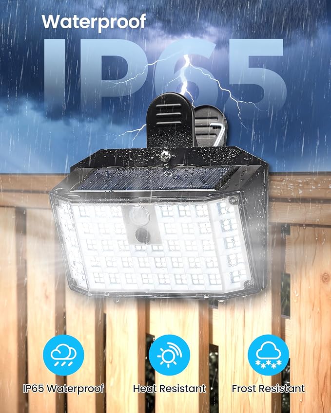 LUHLEE 176LED Clip on Solar Lights Outdoor, 600LM Solar Motion Lights Outdoor with 180° Wide Angle, IP65 Waterproof Portable Solar Fence Lights Outdoor for Fence, Gutter, Garden, Camping, Patio 6Pack