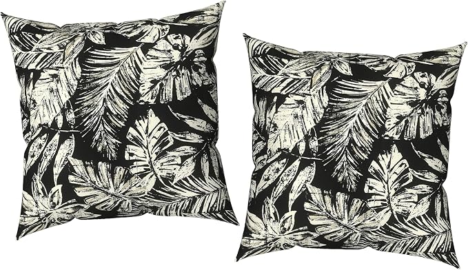 Outdoor Pillow Covers 16x16 Inch Set of 2 Waterproof Decorative Throw Pillow Covers Patio Pillow Cases for Patio Furniture Garden Couch Farmhouse,Tropical Leaf Black