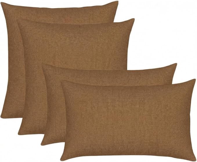 RSH DECOR: Outdura Lumbar & Square Pillows Set of 4 | 20" x 12" & 17" x 17" | Water & Fade-Resistant Performance Fabric | Outdoor Throw Pillows for Patio Furniture | Made in USA (Canvas Sepia)