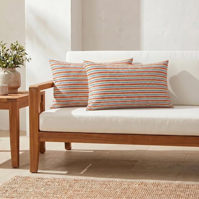 RSH DECOR: Lumbar Throw Pillows Set of 2 | 20" x 12" | Water and Fade-Resistant Performance Fabric | Outdoor Pillow Covers with Down-Alternative Inserts | Made in USA (Espy Fresh)