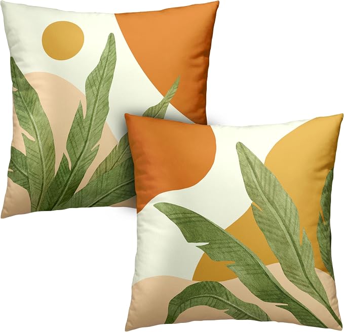 Spring Summer Leaves Pillow Covers Tropical Leaf Throw Pillow Covers 16x16 Set of 2 Abstract Boho Decorative Pillow Case for Couch Home Decor Bed