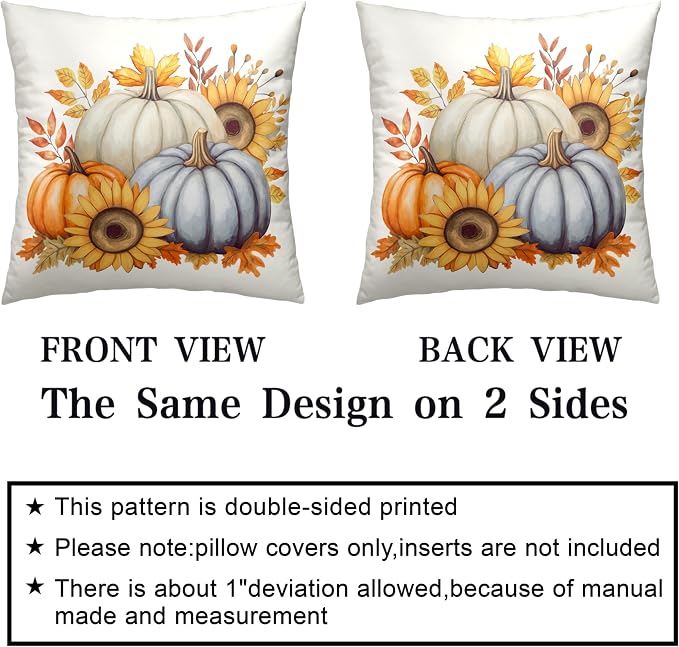 Fall Pillow Covers 22x22 Set of 2 Colorful Pumpkin Sunflower Wreath Throw Pillow Covers Autumn Harvest Pillow Case Thanksgiving Cushion Case for Home Decor Couch Sofa