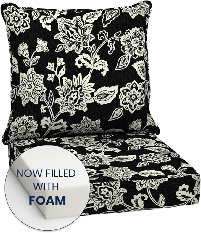 Arden Outdoor Deep Seat Cushion Set, Foam, 24x24, Black Jacobean | Sofa, Couch, Conversation Set, Premium High-Density Foam, Never Flattens, Mold and Mildew Resistant