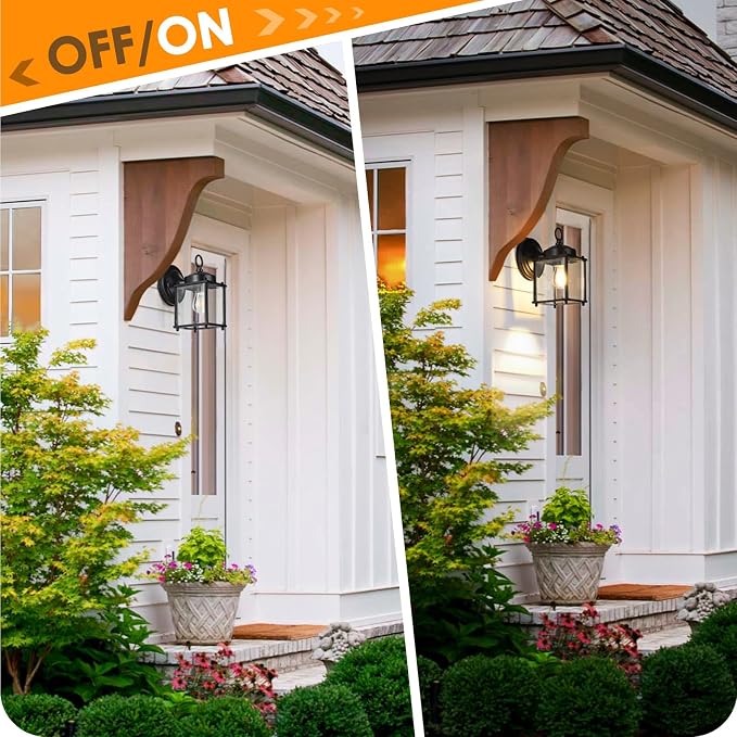 MATAMEYE Outdoor Wall Lantern, Exterior Waterproof Wall Sconce Light Fixtures, Black Front Door Wall Lighting with Clear Beveled Glass Shade, 2 Pack