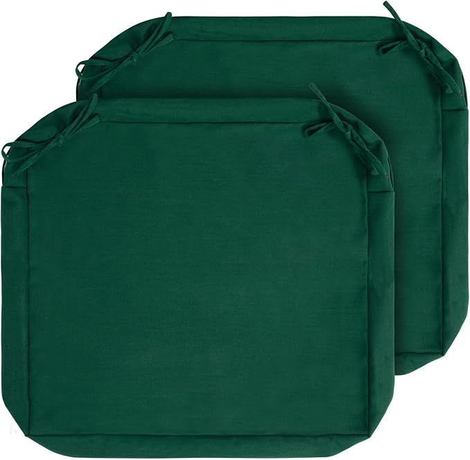 Magpie Fabrics Indoor Outdoor Cushion Cover Replacement 2 Pack, NO Insert! Water Repellent Slipcover with Ties Decor for Patio Garden Chair Sofa Bench Wicker(Dark Green, 22x20x4 Inch)