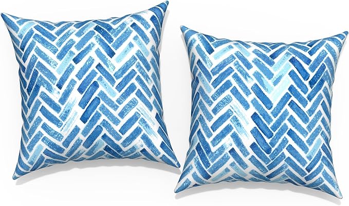 Outdoor Pillow Covers for Patio Furniture 20x20 Inch, Decorative Patio Throw Pillow Covers Set of 2, Modern Square Cushion Cases for Porch Garden Home Office, Blue Bricks
