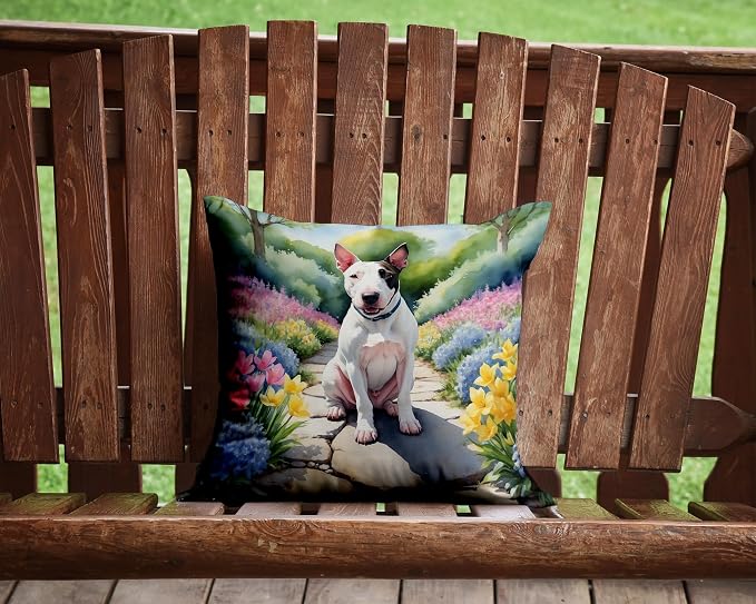 Caroline's Treasures English Bull Terrier Spring Path Throw Pillow Machine Washable, Indoor Outdoor Decorative Pillow for Couch, Bed or Patio, 14Hx14W