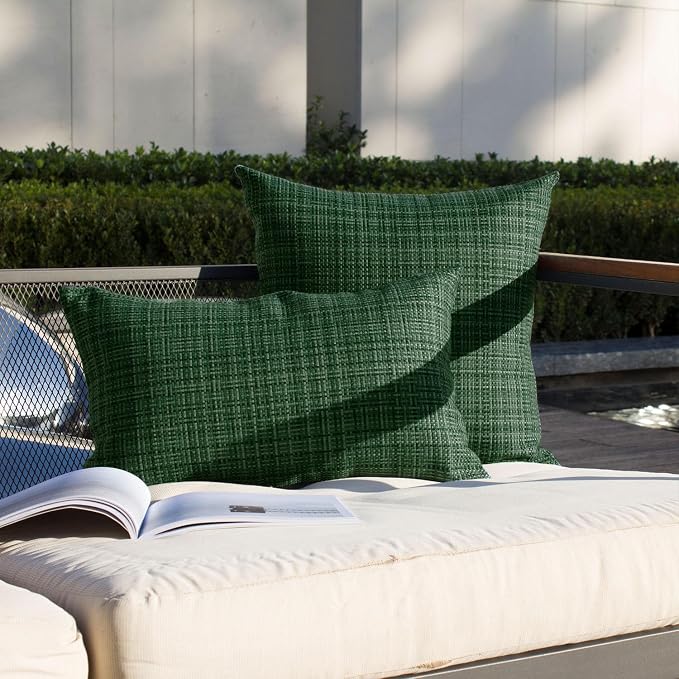 Kevin Textile Outdoor Waterproof 24"x24" Pillow Covers 2 Pack, Army Green | Water Resistant, Faux Linen Yarn-dyed, Woven Texture Euro Throw Pillow Covers for Tent Patio Garden Couch Sofa