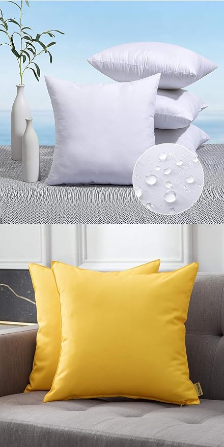 MIULEE Pack of 2 Decorative Outdoor Waterproof Pillow Covers 18x18 Inch Yellow Bundle Pack of 4 18x18 Outdoor Pillow Inserts