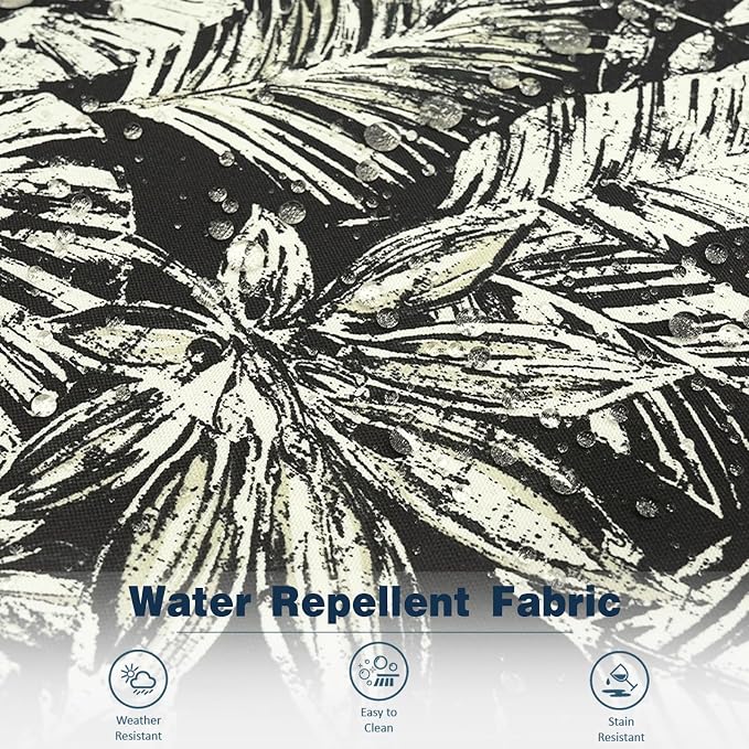 Outdoor Throw Pillow Covers Pack of 2, Decorative Water Repellent Square Pillow Cases with Piping 18x18 Inch, Tropical Leaf Black