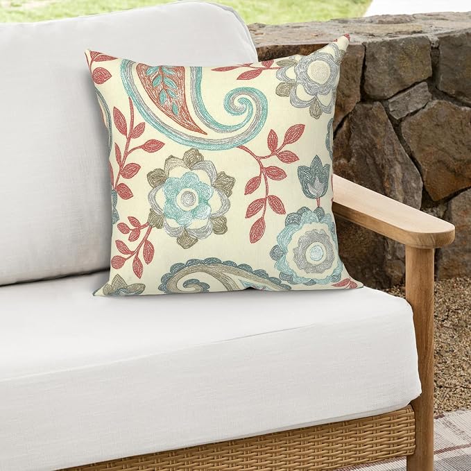 Outdoor Throw Pillows 16x16 Inch, Water Repellent Patio Pillows with Inners Set of 2 for Patio Furniture Home Graden, Paisley Vintage
