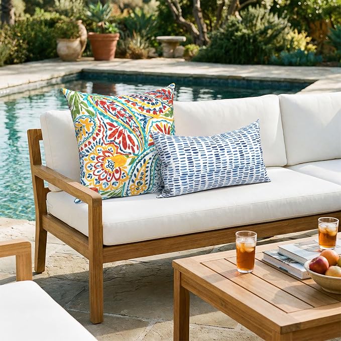 20x20 Inch Pack of 2 Patio Throw Pillow Covers ONLY, Water Repellent Cushion Cases, Square Pillowcases for Outdoor Couch Decoration, Paisley Multi