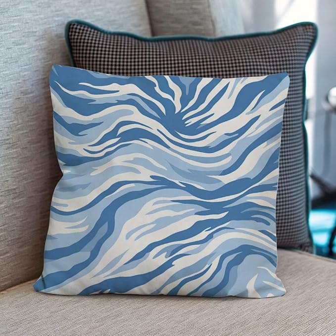 Cushion Cases Blue Tiger Print Cushion Cover Abstract Animal Tiger Print Pillow Cover Accent Modern Decorative Pillow Covers for Patio Couch Bench 22x22 in