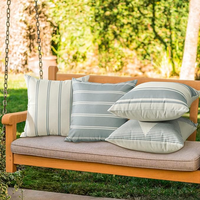 OTOSTAR Outdoor Waterproof Throw Pillow Covers Set of 4 Geometry Decorative Throw Pillow Cases 18x18 Inch Square Cushion Case Garden Pillows Shell Pillow Covers for Patio Furniture Couch Tent (Grey)