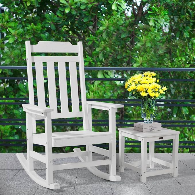 Outdoor Side Table Set of 2, HIPS Plastic Composite Adirondack Patio Table, Weather Resistant End Tables for Outside, Indoor, Patio, Garden, Pool, Porch, Backyard, Lawn, Deck - White
