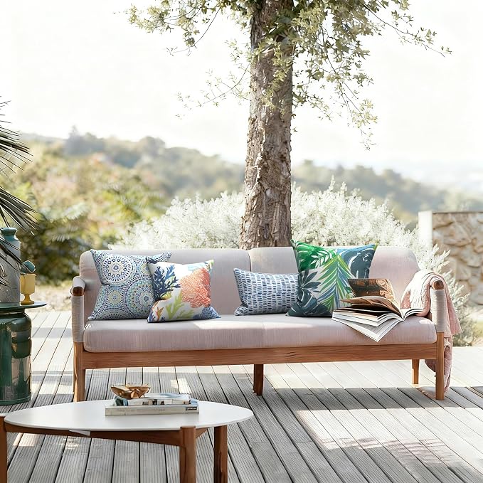LVTXIII Outdoor Pillows 20x20 Inch, 2 Pack Large Decorative Square Throw Pillows with Inserts for Couch, Bed, Floor Seating, Patio Furniture, Islamorada Blue Green
