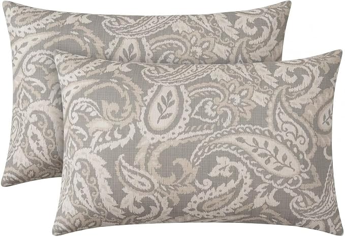 RSH DECOR: Lumbar Throw Pillows Set of 2 | 20" x 12" | Water and Fade-Resistant Performance Fabric | Outdoor Pillow Covers with Down-Alternative Inserts | Made in USA (Ayideal Fossil)