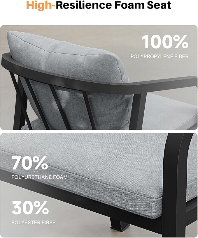 Outdoor Dining Chairs Set of 4, Never-Rust Aluminum Patio Dining Chairs with Removable Cushion, Ergonomic patio chairs with Wraparound Seating Design for Porch, Deck, Commercial, Garden, Black